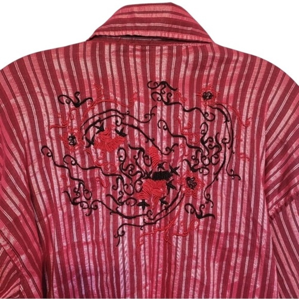 Cielo Men's Red & Black Button Up‎ Embroidered Long Sleeve Country Shirt Size L